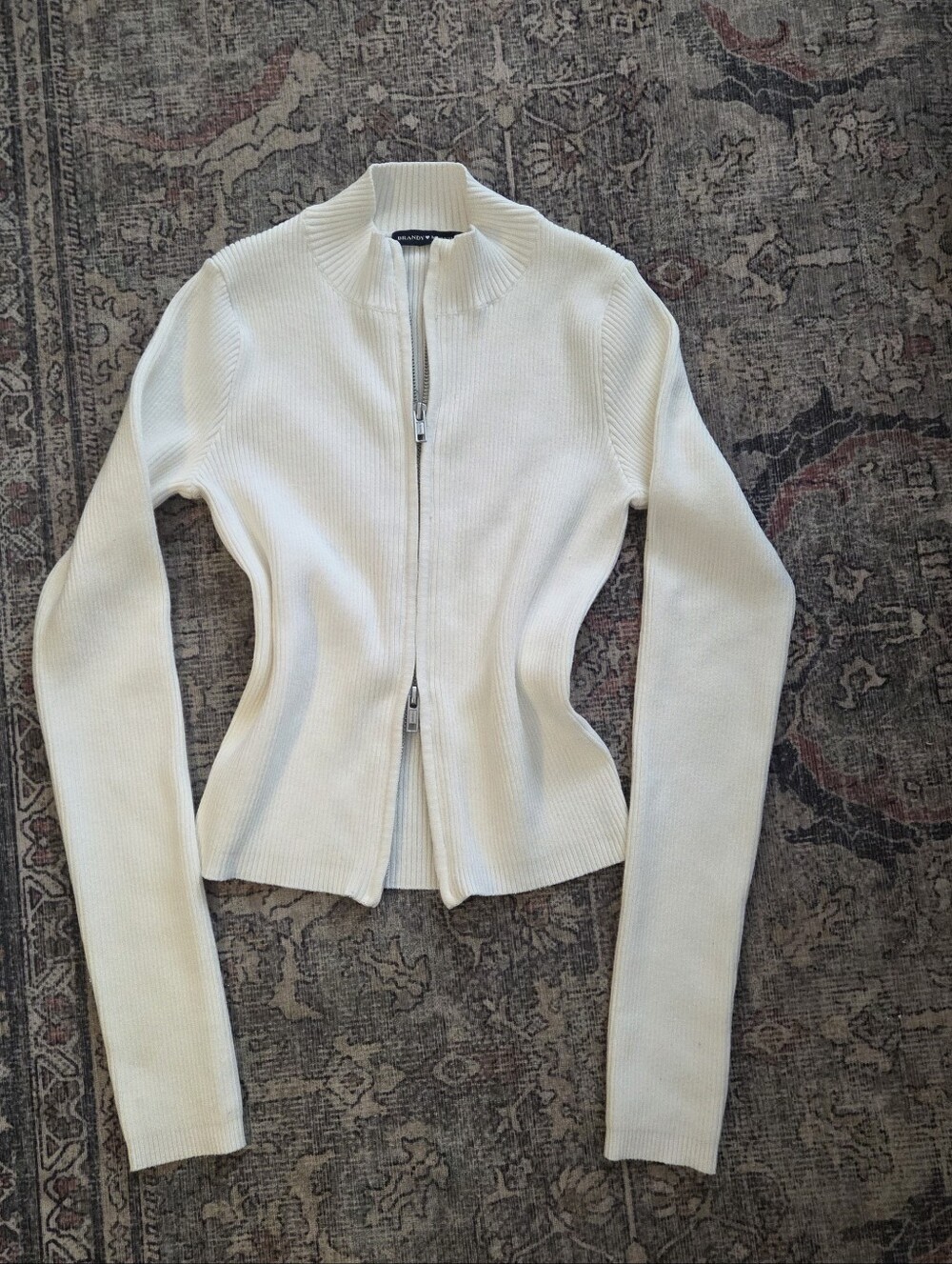 Brandy Melville Cream Ribbed Zip-Up Jacket